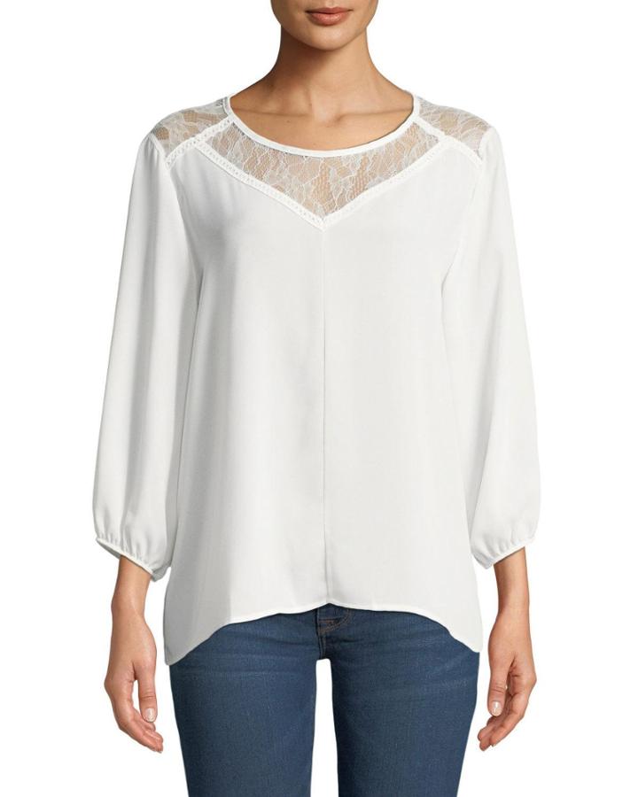Lace Yoke Blouse With High-low Hem