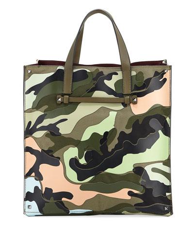 Camo Leather & Fabric Tote Bag