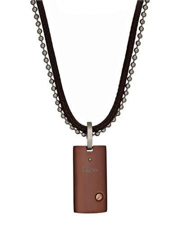 Brown Stainless Steel Uomo Pendant Necklace W/ Diamond