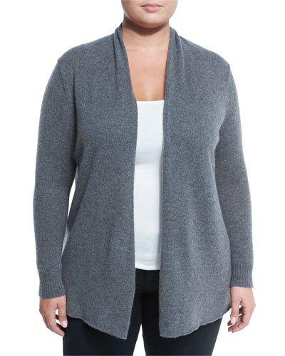Cashmere Open-front Computer Cardigan, Derby Gray,