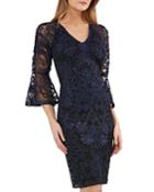 V-neck Bell-sleeve Beaded Soutache Cocktail Dress