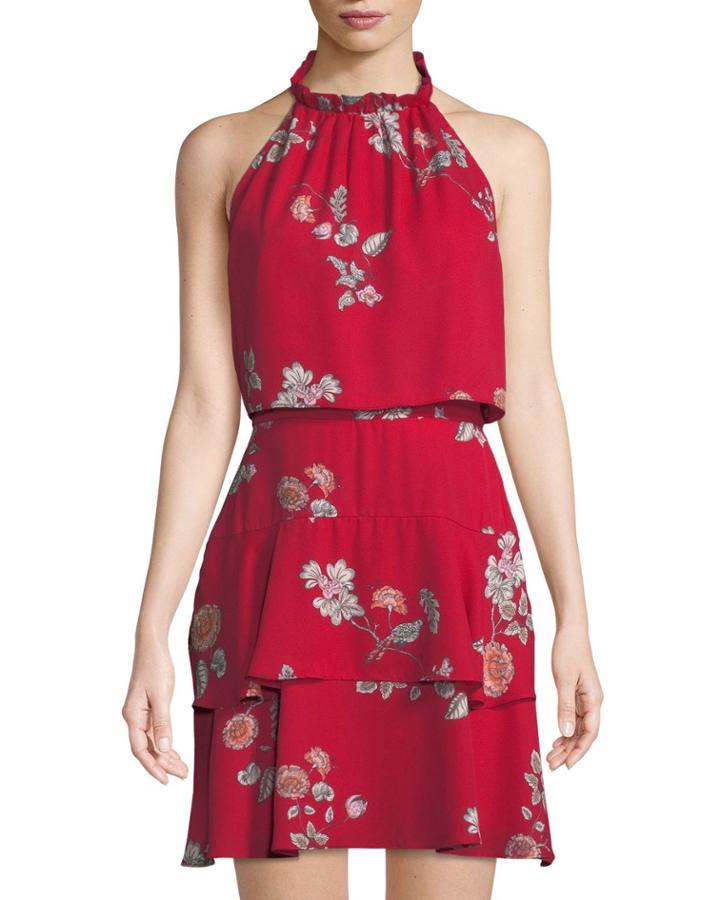 Cadence Floral-print Halter Popover Dress