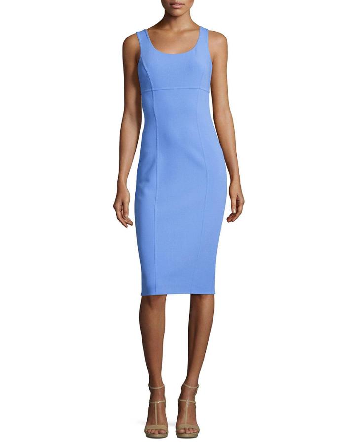 Sleeveless Virgin Wool Sheath Dress, Blue