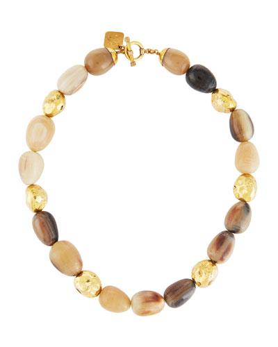Hanja Mixed Horn Egg & Bronze Beaded Necklace