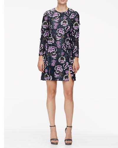 Floral-embroidered Slit A-line Dress