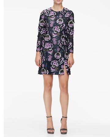 Floral-embroidered Slit A-line Dress