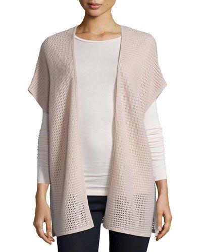 Short-sleeve Open-weave Cashmere Cardigan