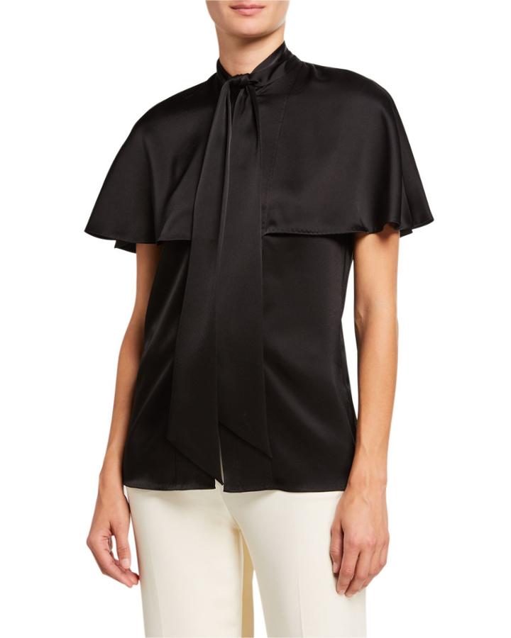 Nusahi Tie-neck Satin Capelet Blouse