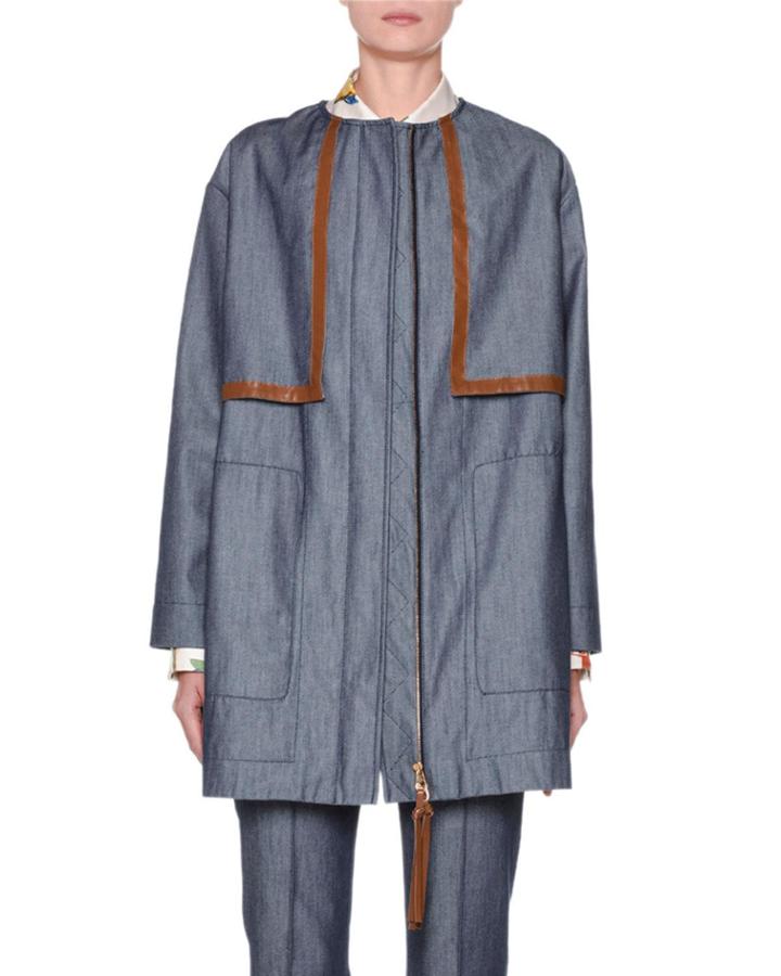 Denim Zip-front Parka Jacket