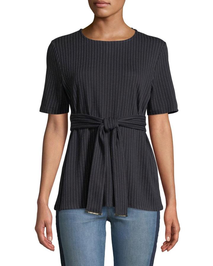 Tie-front Pinstripe Blouse