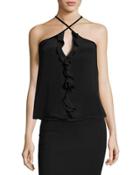 Tulla Sleeveless Silk Tie-neck Top, Black