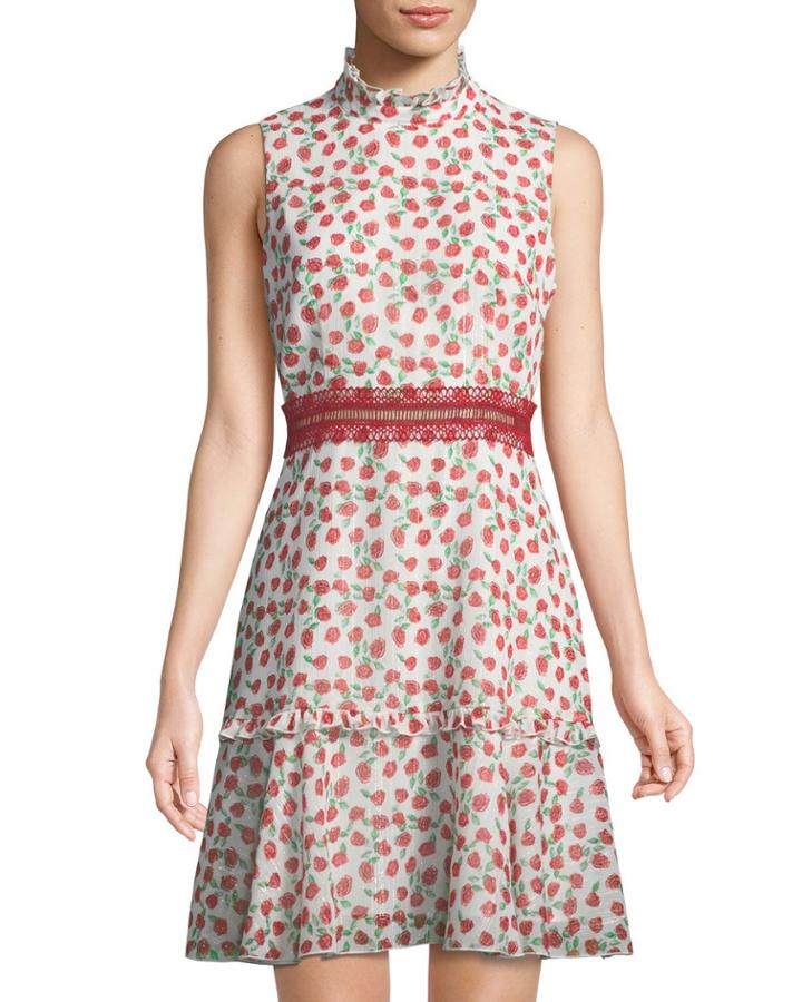 Mock-neck Rosette-print Dress