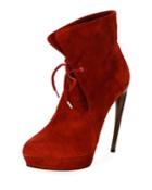Lace-up Suede Platform Bootie, Crimson
