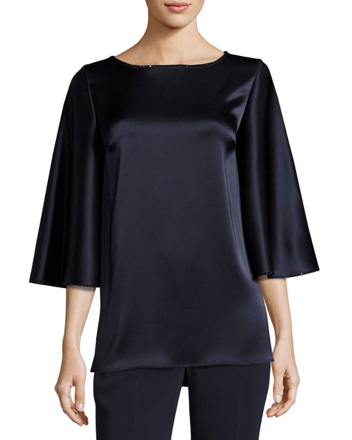 Liquid Satin Cape-sleeve Blouse