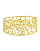 18k Yellow Gold Open Scroll Cuff Bracelet W/ Diamonds