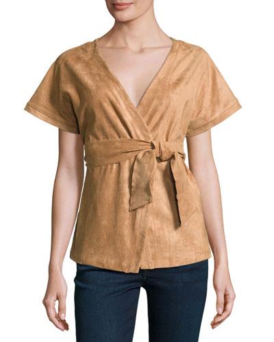 Eliza Faux-suede Wrap Jacket Top, Rust