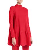 Mock-neck Long-sleeve Scalloped Hem Knit Top