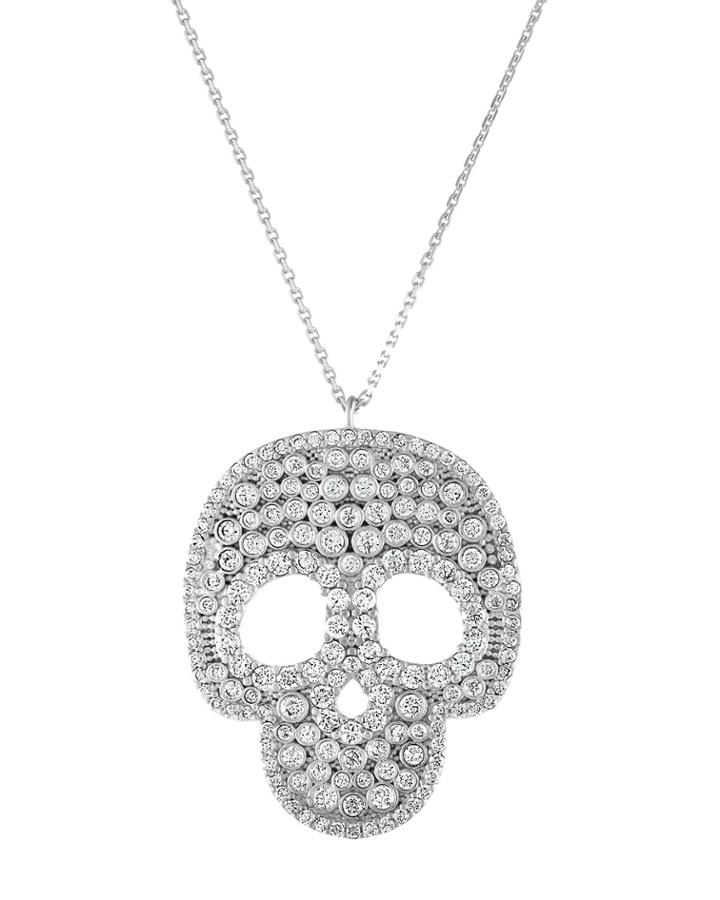Chunky Cubic Zirconia Skull Pendant Necklace