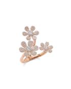 14k Rose Gold Diamond 3-flower Ring,