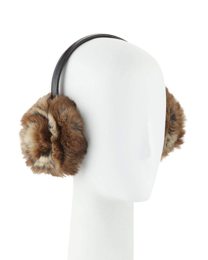 Petal Rosette Rabbit Fur Earmuffs, Brown