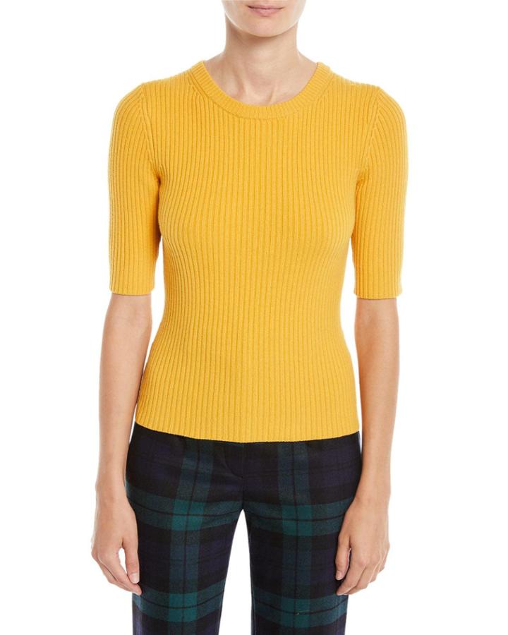 Elbow-sleeve Crewneck Cashmere-blend Pullover
