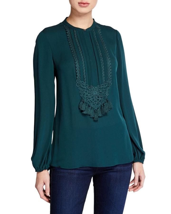 Trista Blouson-sleeve Silk Georgette Blouse With Tassels