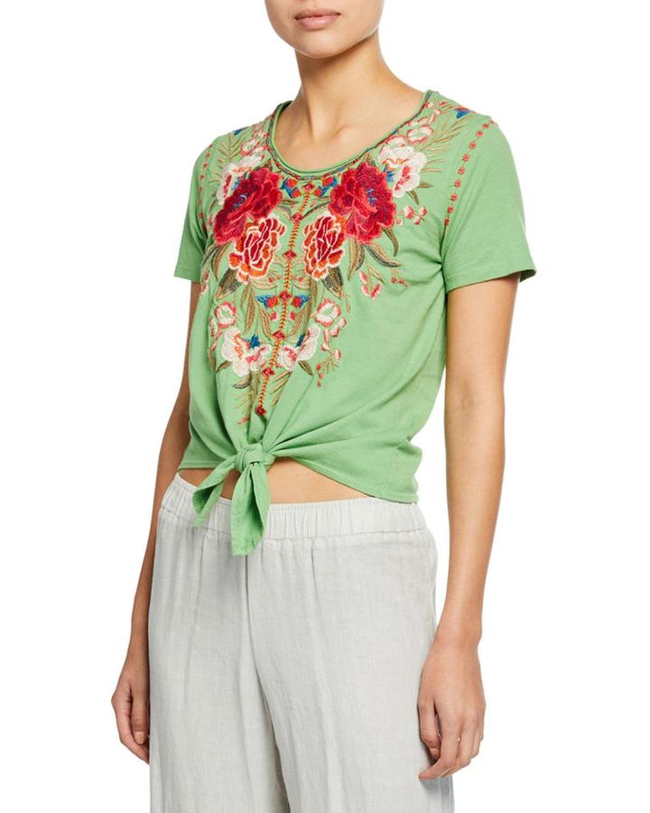 Burke Scoop-neck Short-sleeve Knot-front T-shirt