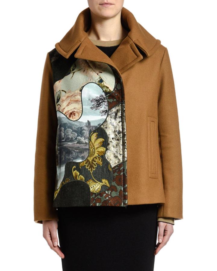 Patchwork Landscape-jacquard Peacoat