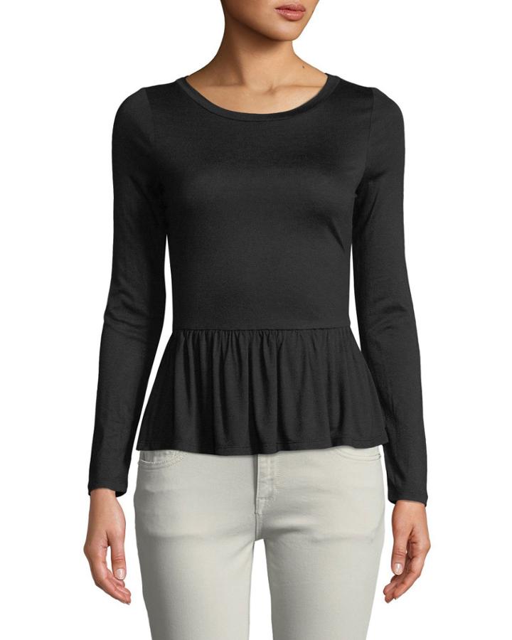 Long-sleeve Soft Peplum Blouse