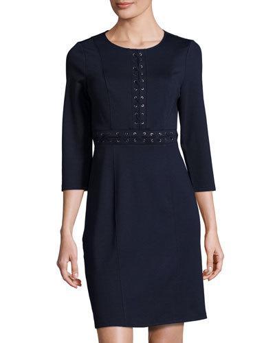 3/4-sleeve Lacing-detail Dress
