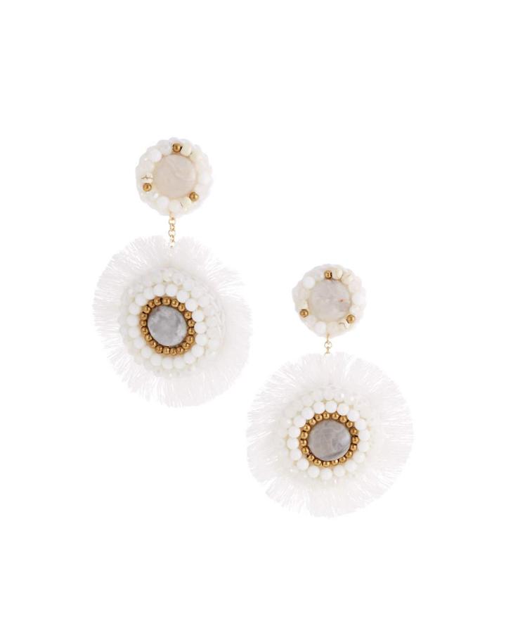 Agate Fringe Circle Earrings, White