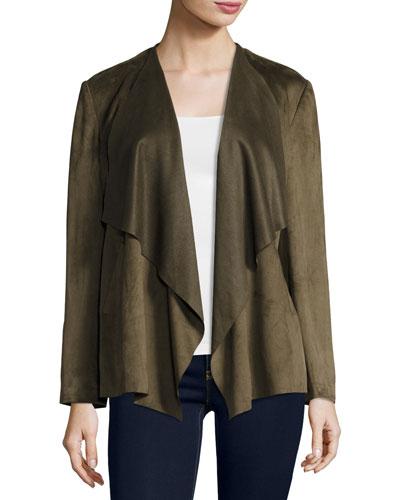 Draped-front Faux-suede Jacket, Olive