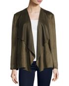 Draped-front Faux-suede Jacket, Olive