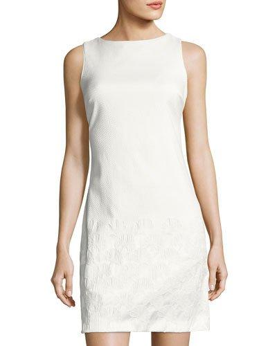 Sleeveless Jacquard Sheath Dress, Ivory