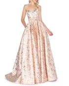 Strapless Floral Brocade Gown With Pockets