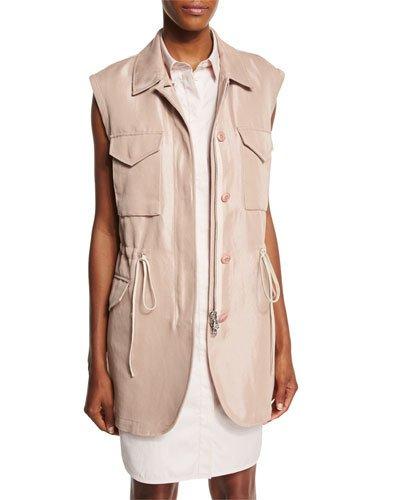 Button-front Drawstring Utility Vest, Blush