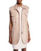 Button-front Drawstring Utility Vest, Blush