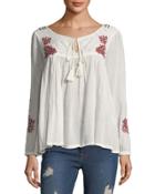 Embroidered Long-sleeve Top