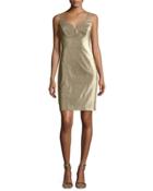 Metallic V-neck Sleeveless Cocktail Dress, Gold