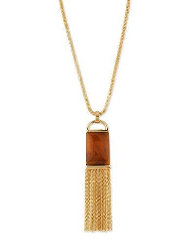 Long Golden Tortoise Tassel Pendant Necklace