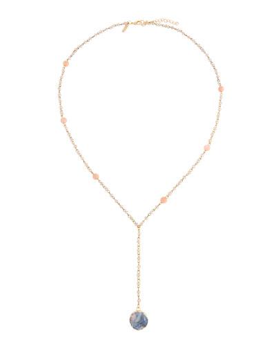 Beaded Sunstone Y-drop Necklace, Peach