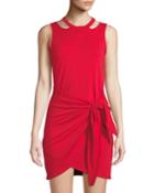 Sleeveless Jersey Wrap-skirt Mini Dress, Red