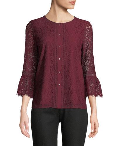 Lace Bell-sleeve Button-down Blouse