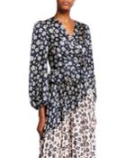 Marianne Floral Ruched Blouson-sleeve Peplum Blouse