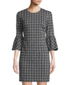 Plaid Ponte Flare-sleeve