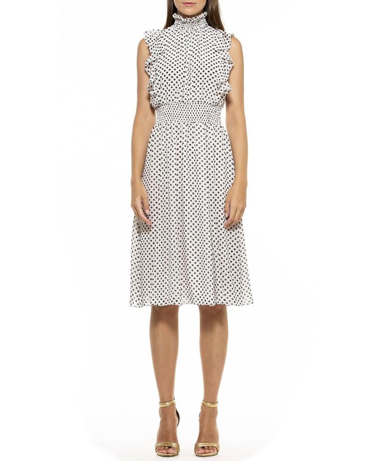 Joanna Ruffle Smocked Polka Dot Dress