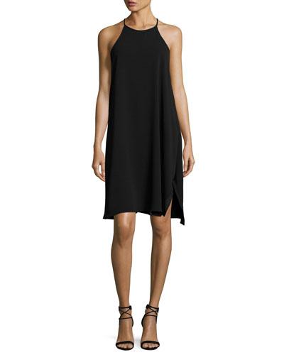Sleeveless High-neck Flowy Cami Dress, Black