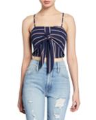 Striped Knot-front Sleeveless Crop Top