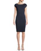 Bateau-neck Cap-sleeve Metallic-knit Body-con Dress