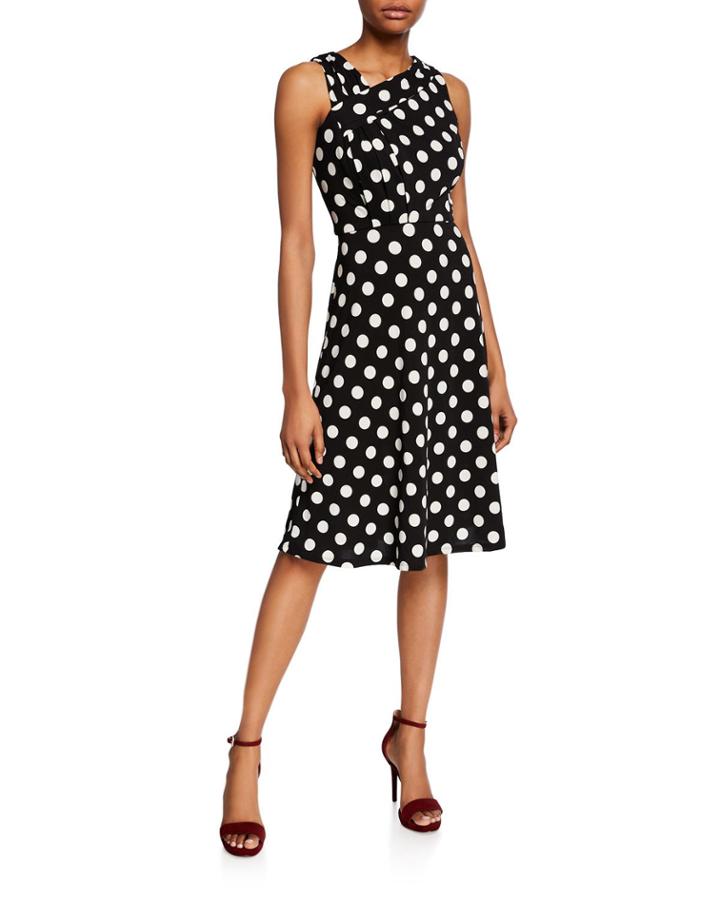 Polka Dot Asymmetric-neck Dress